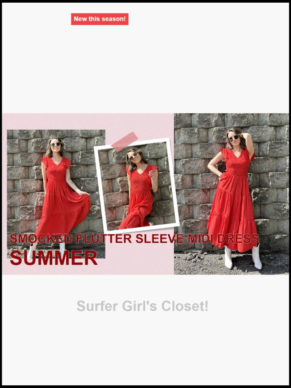 Flutter Sleeve Smocked Midi Dress V-Neck A-Line Ruffle - Picture 6 of 7
